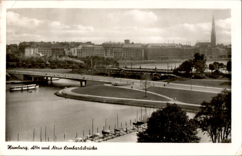 hamburg, alte und neue lombardsbrücke, 1956