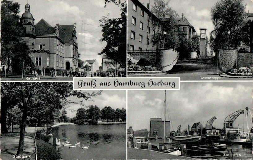 gruß aus hamburg-haburg, rosentreppe, 1956, ddr-marke