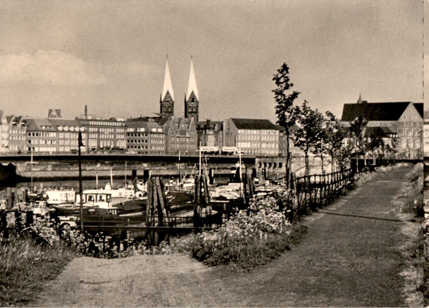 bremen, blick vom deich auf die schlachte, 1968