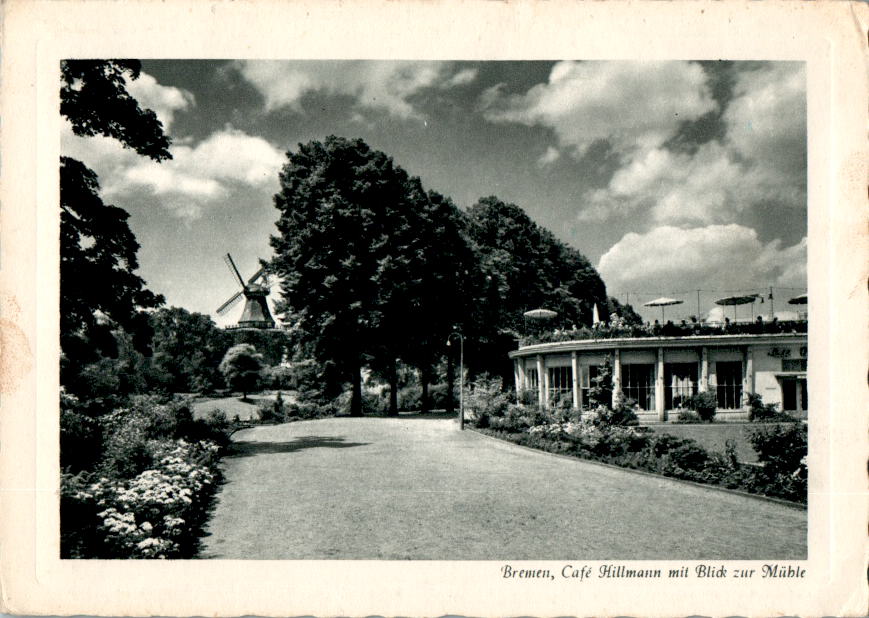 bremen, café hillmann mit blick zur mühle