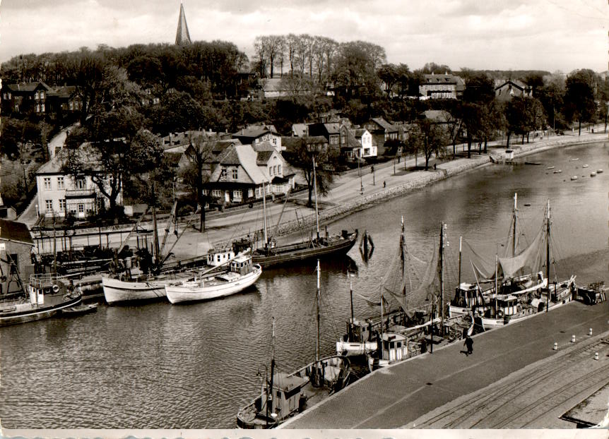 eckernförde, blick auf borby und hafen, 1962