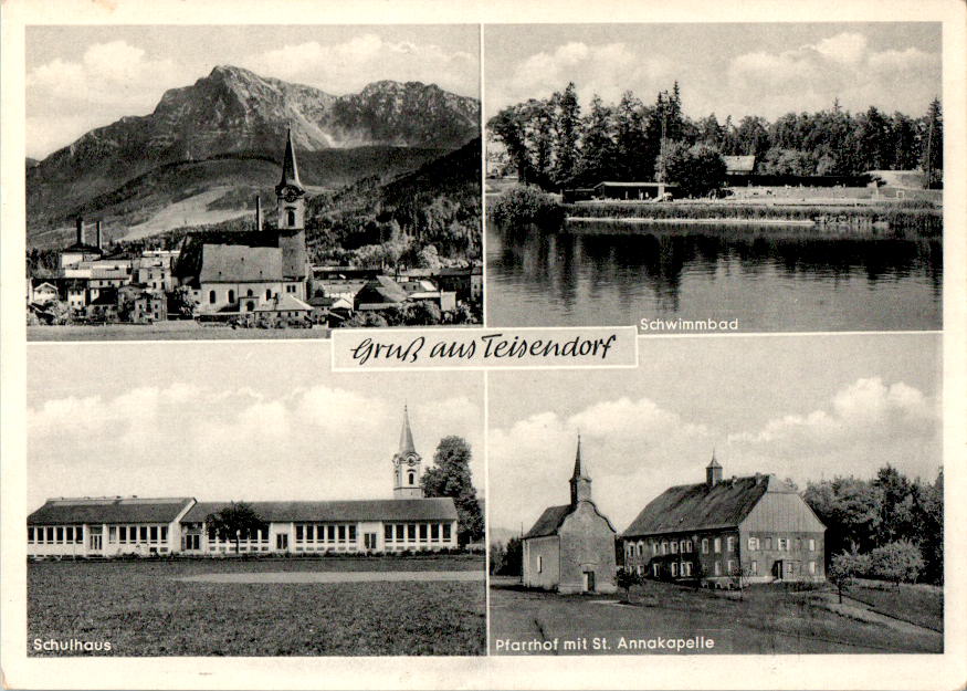 gruß aus teisendorf, schulhaus, schwimmbad