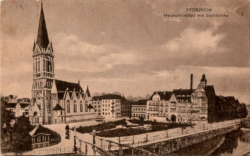 pforzheim, melanchthonplatz mit stadtkirche, 1924