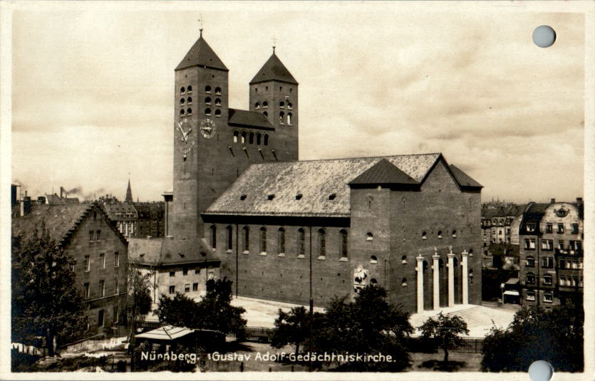 nürnberg, gustav-adolf gedächtniskirche, 1932, karte gelocht