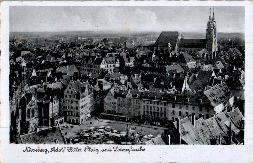 nürnberg, adolf-hitler-platz und lorenzkirche, jagdflieger-stempel