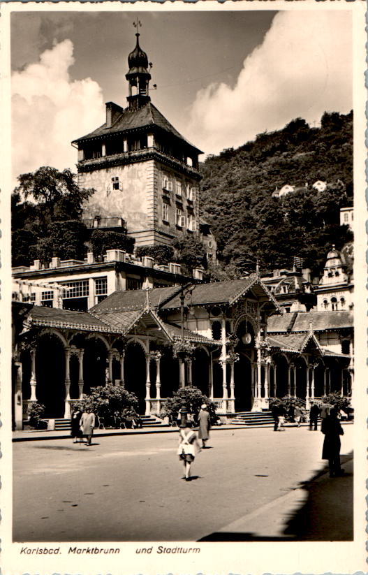 karlsbad, marktbrunn und stadtturm, 1939