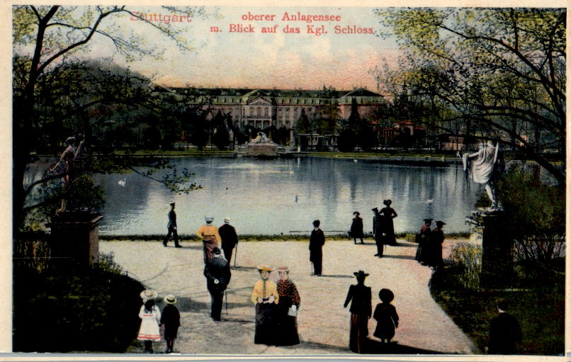 stuttgart, oberer anlagensee mit blick auf das kgl. schloss