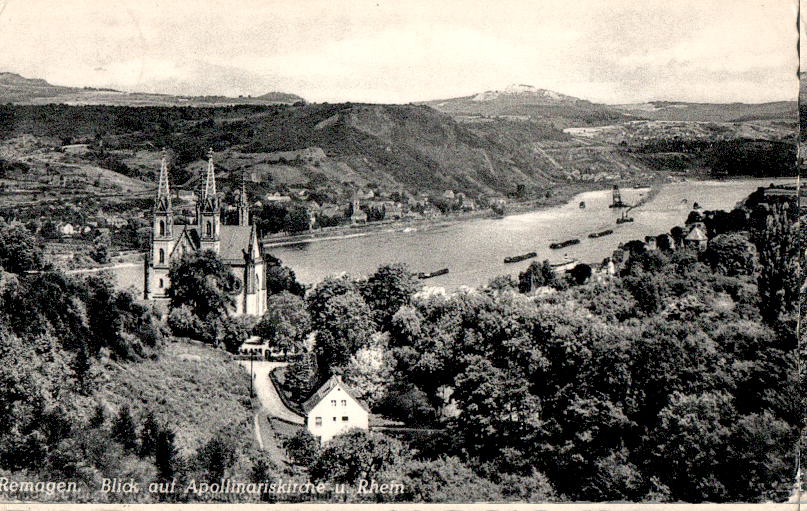 remagen, blick auf die apollinariskirche und rhein