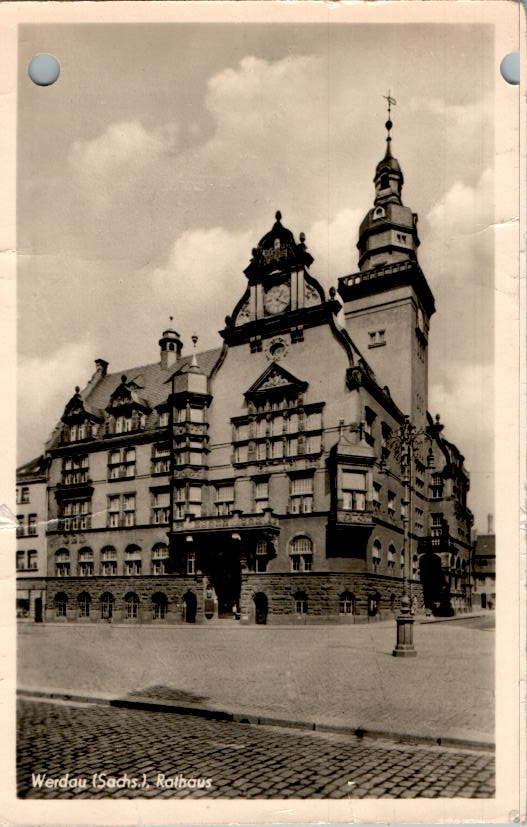 werdau, rathaus, karte gelocht