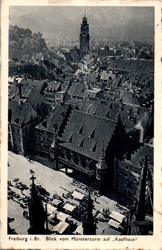 freiburg i. br., blick vom münsterturm auf "kaufhaus", 1942