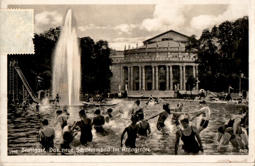 stuttgart, das neue schwimmbad im anlagensee, 1940