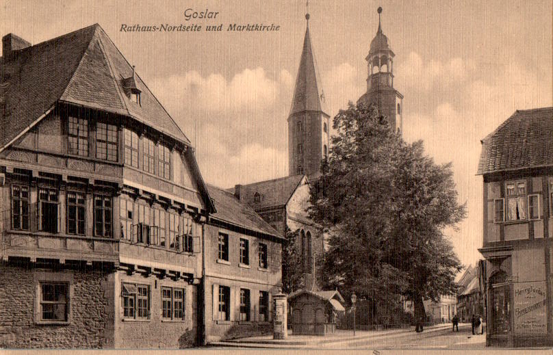 goslar, rathaus-nordseite und marktkirche