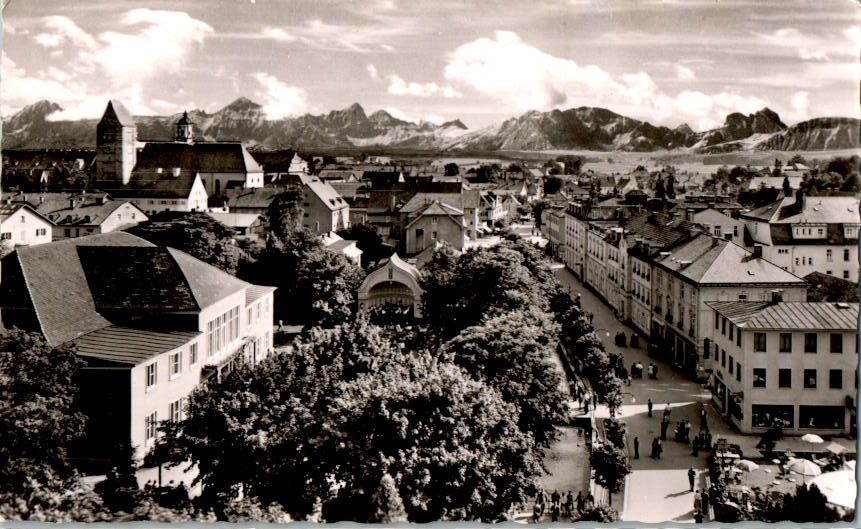 bad wörishofen, kneippstraße mit allgäuer alpen, 1958