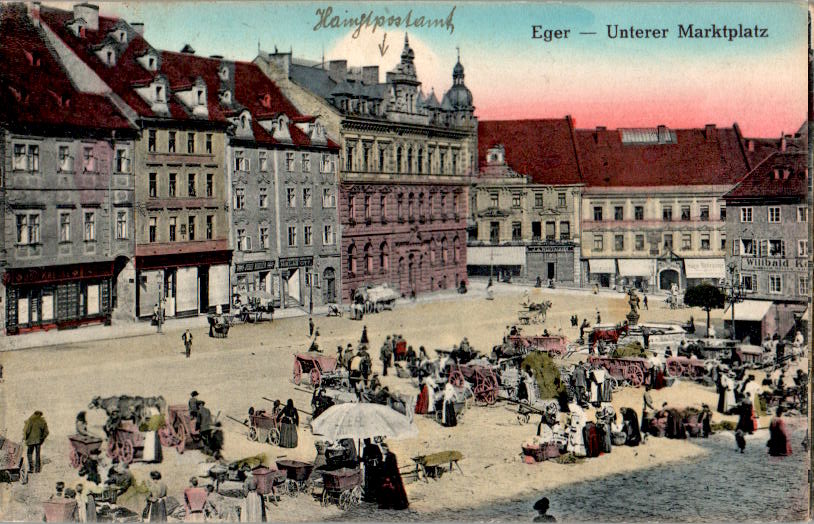 eger - unterer marktplatz, hauptpostamt