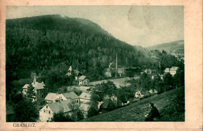 graslitz, mann blickt auf die stadt