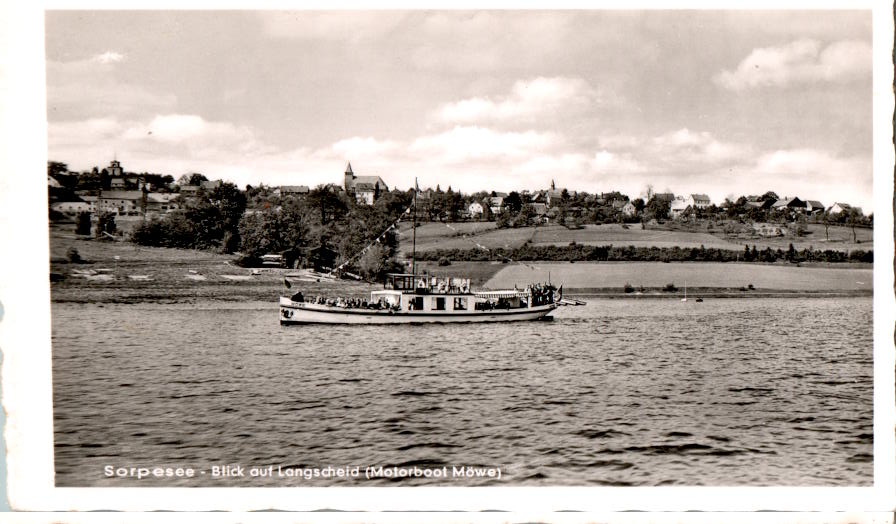 sorpesee, blick auf langscheid, motorboot möwe, scanfehler