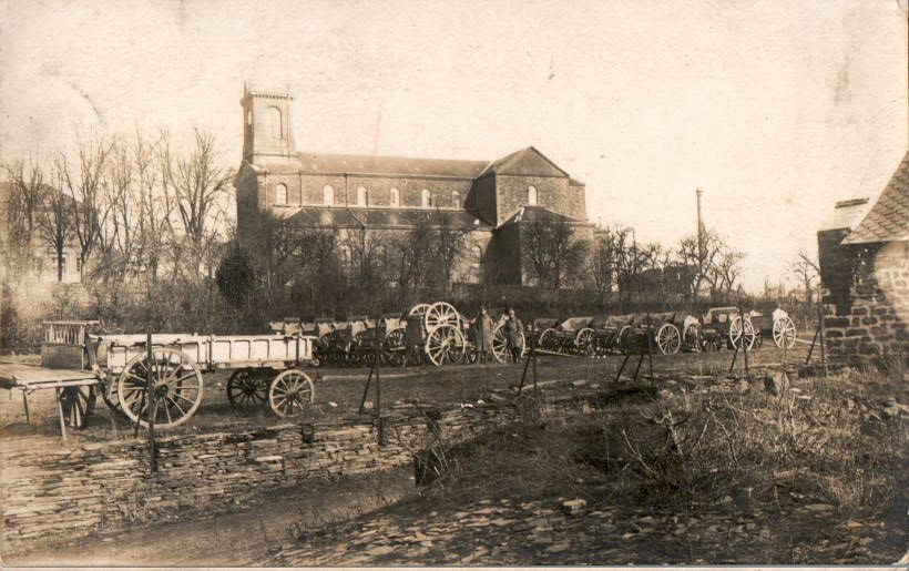 altes foto gebäude, alte leiterwagen