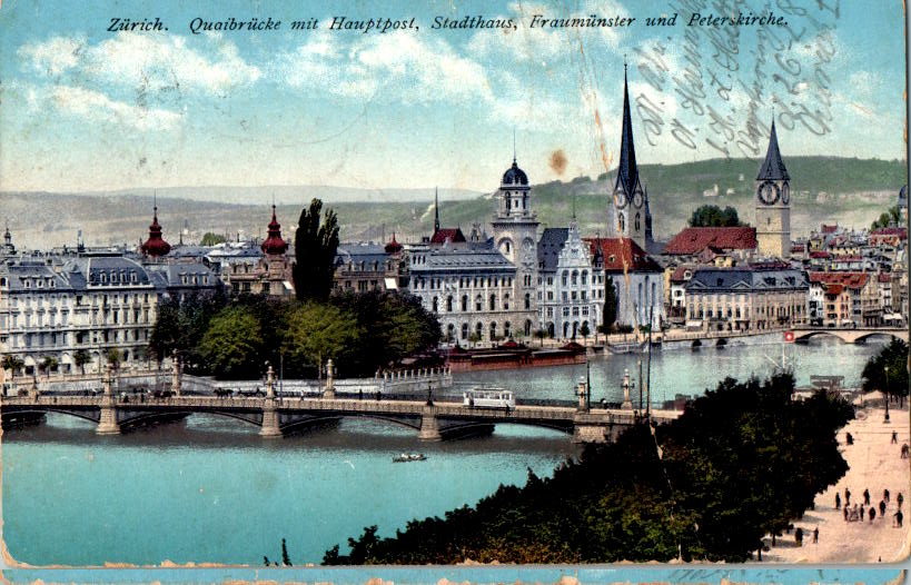 zürich quaibrücke mit hauptpost