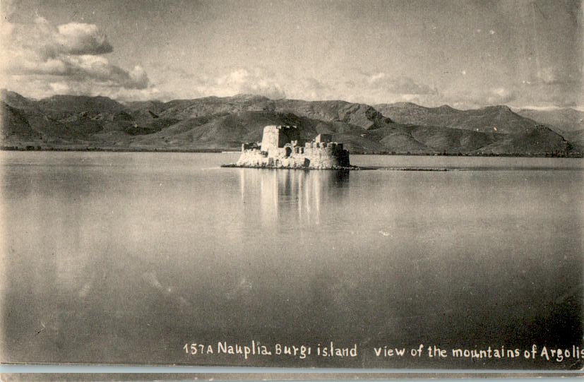 nauplia burzi island, view of the mountains of argolis