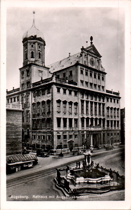 augsburg, rathaus m. augustusbrunnen, 1952