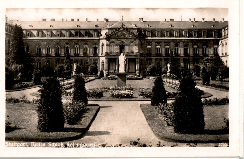 stuttgart, neues schloß, rosengarten, 1950