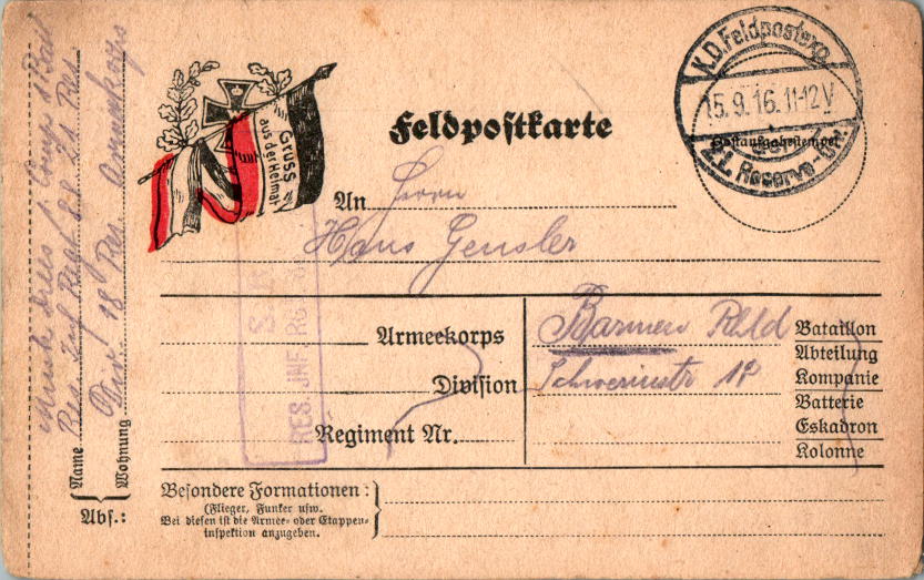 feldpost 1916 n. barmen, gruss a.d. heimat