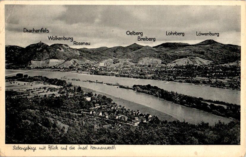 siebengebirge mit blick auf die insel nonnenwerth