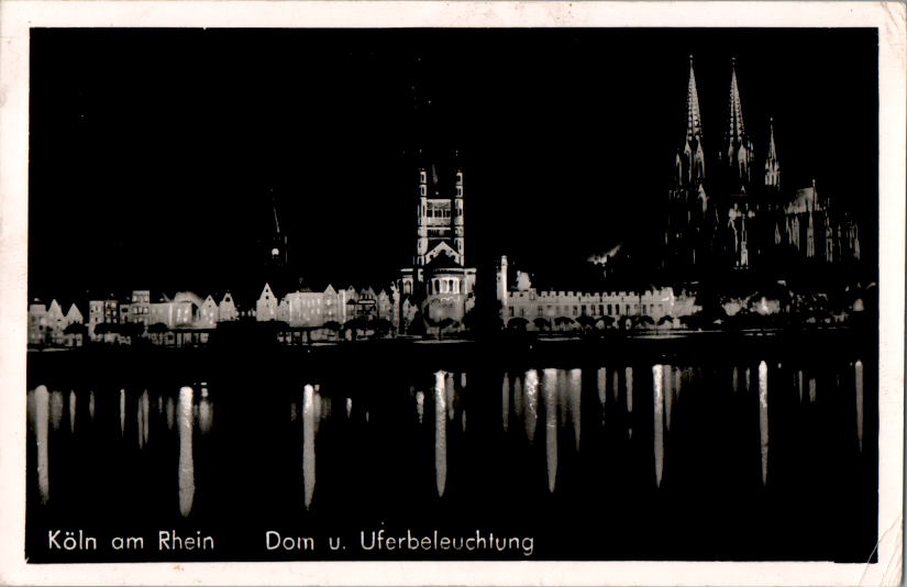 köln am rhein, dom und uferbeleuchtung